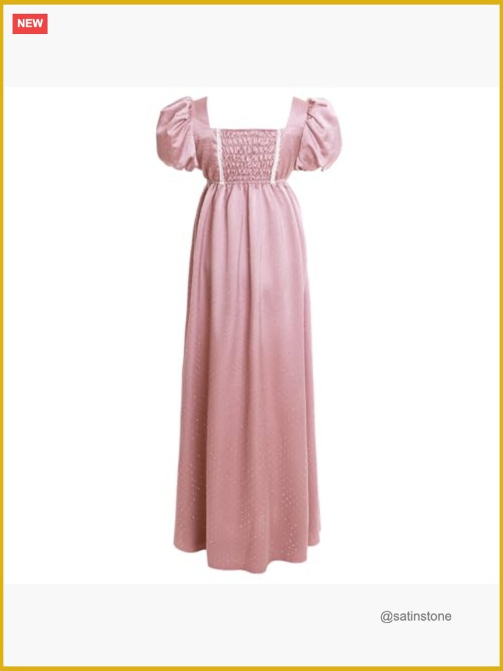 Rhinestone Satin Victorian Party Gown Square Neck Short Puff Sleeve Maxi Dress - Picture 3 of 6